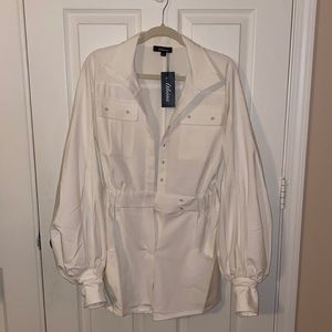NWT White button up dramatic sleeve romper